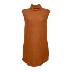Joah Brown Rust Lenox Short Fall Sleeveless Turtleneck Soft Cozy Tunic Dress M/L